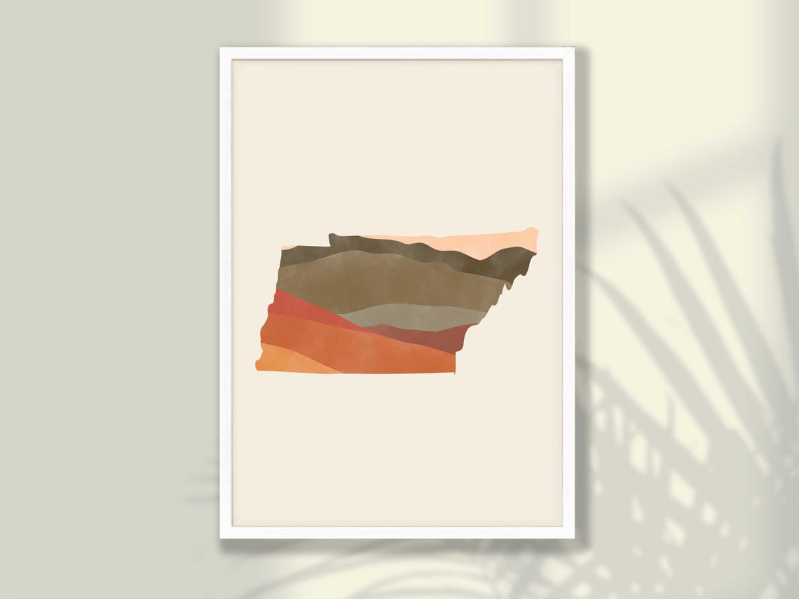 Tennessee Boho Watercolor State Map Layered Desert Tones Poster