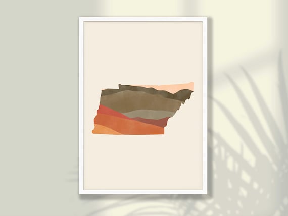 Tennessee Boho Watercolor State Map Layered Desert Tones Poster