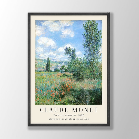 Claude Monet View of Vtheuil Art Print, Farmhouse Decor