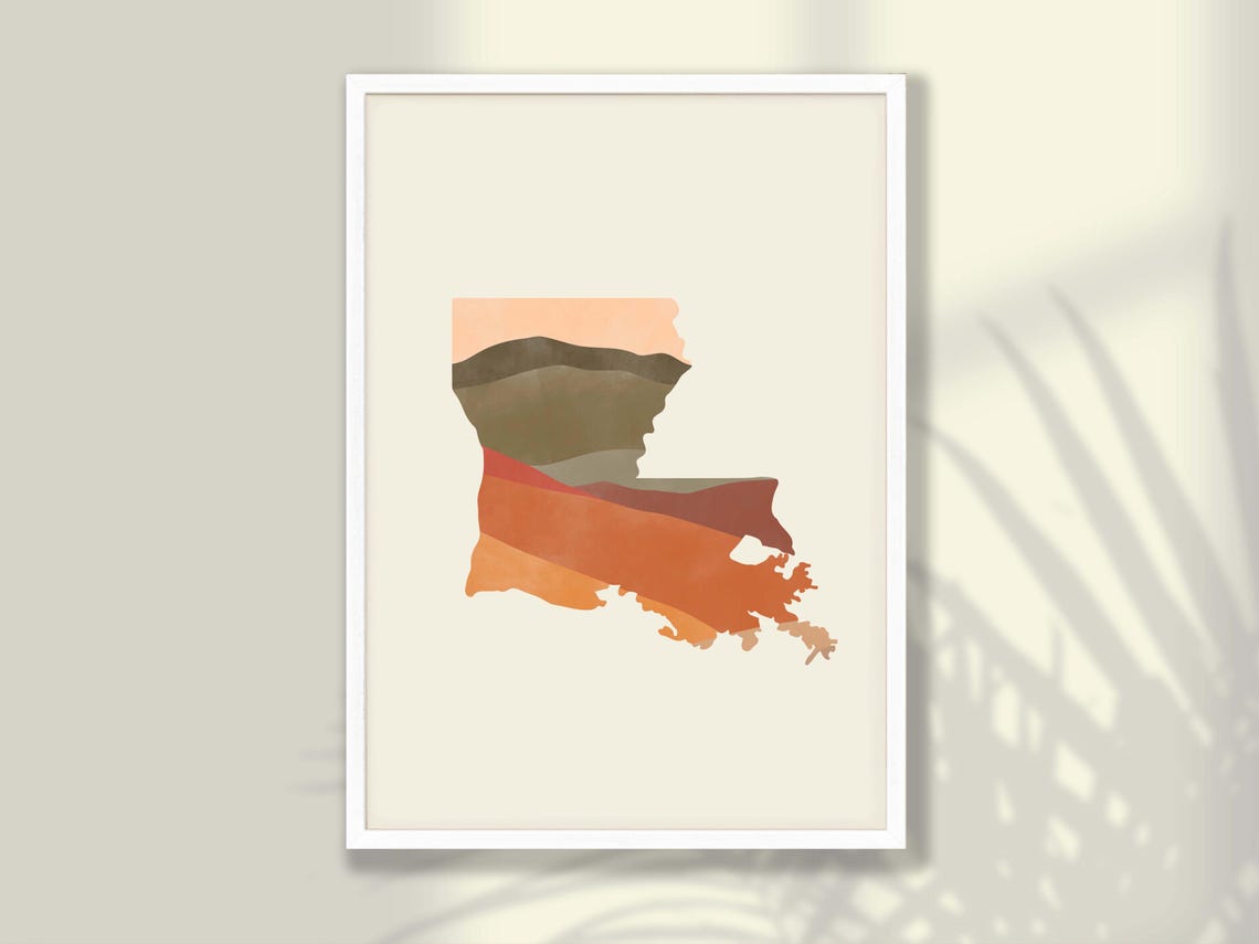Louisiana State Silhouette Boho Watercolor Landscape Map Poster