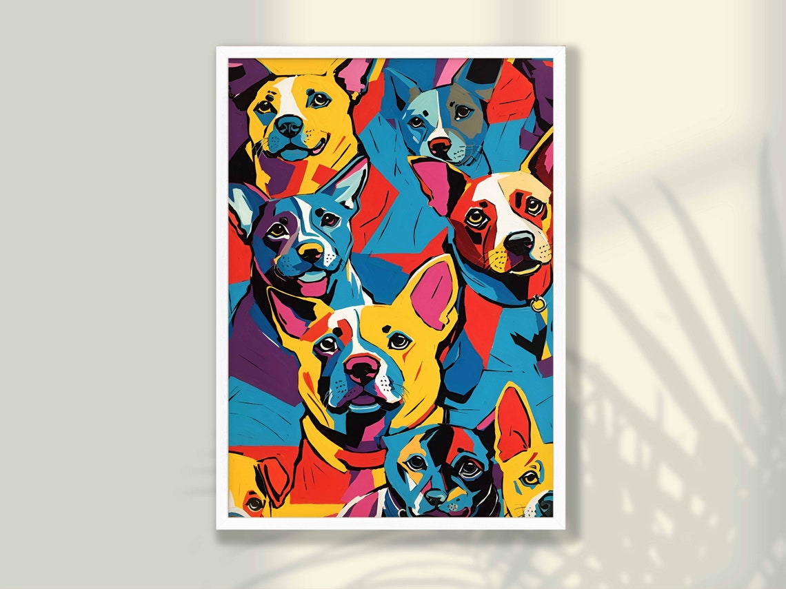 Pop Art Colorful Dog Faces Geometric Collage Dog Lover Poster