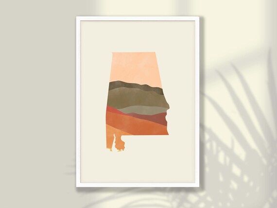 Alabama State Silhouette Boho Watercolor Landscape Map Poster