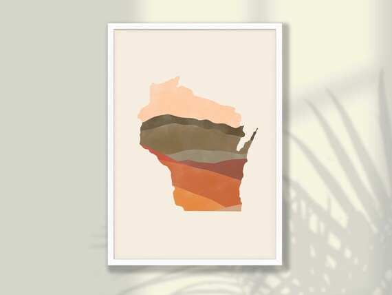Wisconsin Boho Watercolor State Map Layered Desert Tones Poster