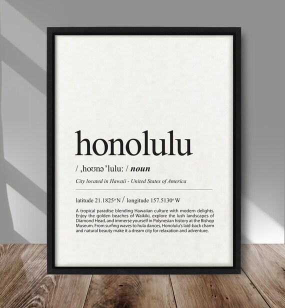 Honolulu Definition Poster City Print Hawaii Travel Wall Decor