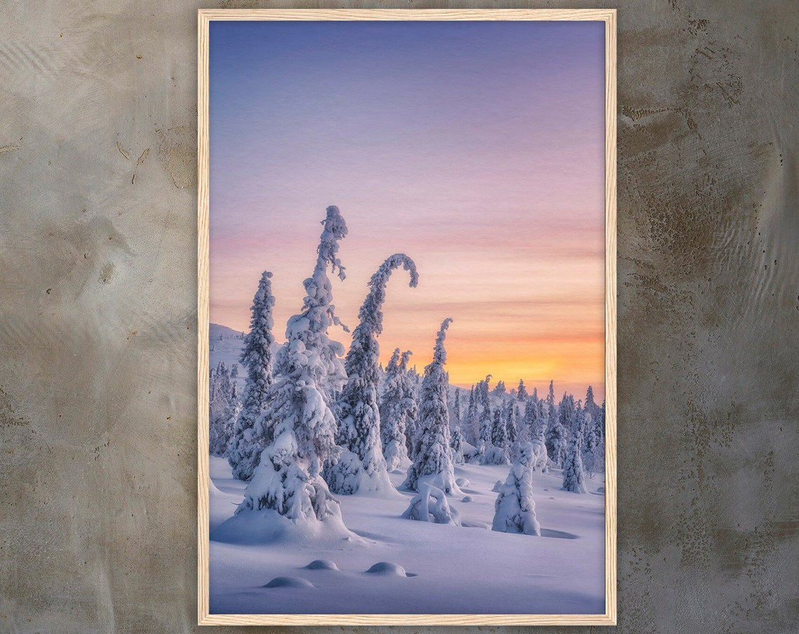 Winter In Lapland Premium Wall Picture With Wooden Frame Winter Landscape Wall Art Living Room Decoration Art Print Poster Fine Art Photography
