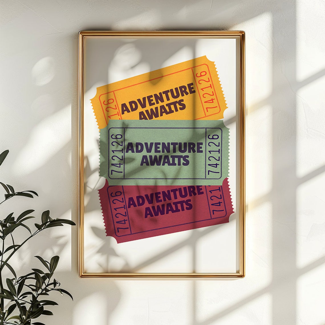 Adventure Awaits Vintage Ticket Stubs Quote Poster Retro Travel Art