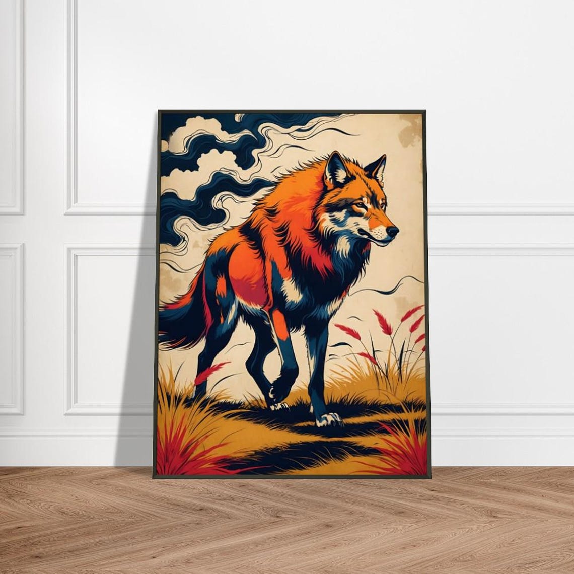Fiery Red Fox Walking Through Grassland Japanese Ukiyoe Poster