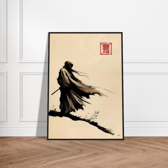 Japanese Lone Samurai Art Poster Minimalist Warrior Wall Decor Museumquality Matte Paper Zen Print