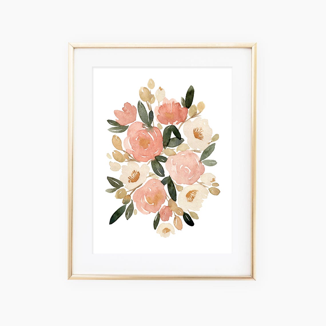 Golden Watercolored Floral Bouquet Art Print