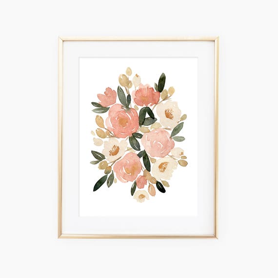 Golden Watercolored Floral Bouquet Art Print