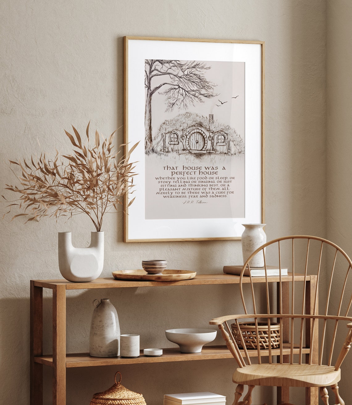 The Hobbit Perfect House JRR Tolkien Quote Hobbit Hole Sketch Poster - Image 3