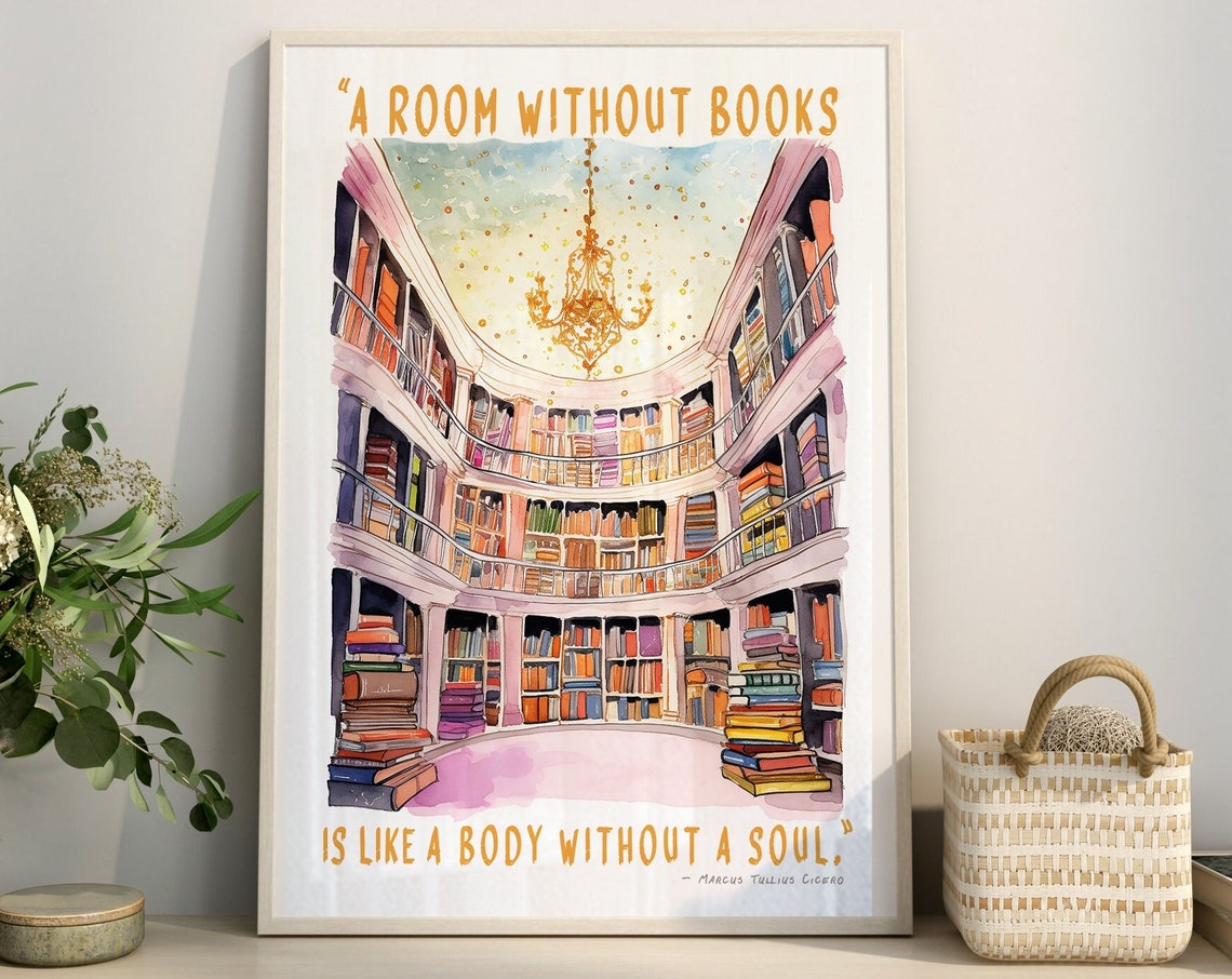 Marcus Tullius Cicero Library Watercolor Inspirational Quote Poster
