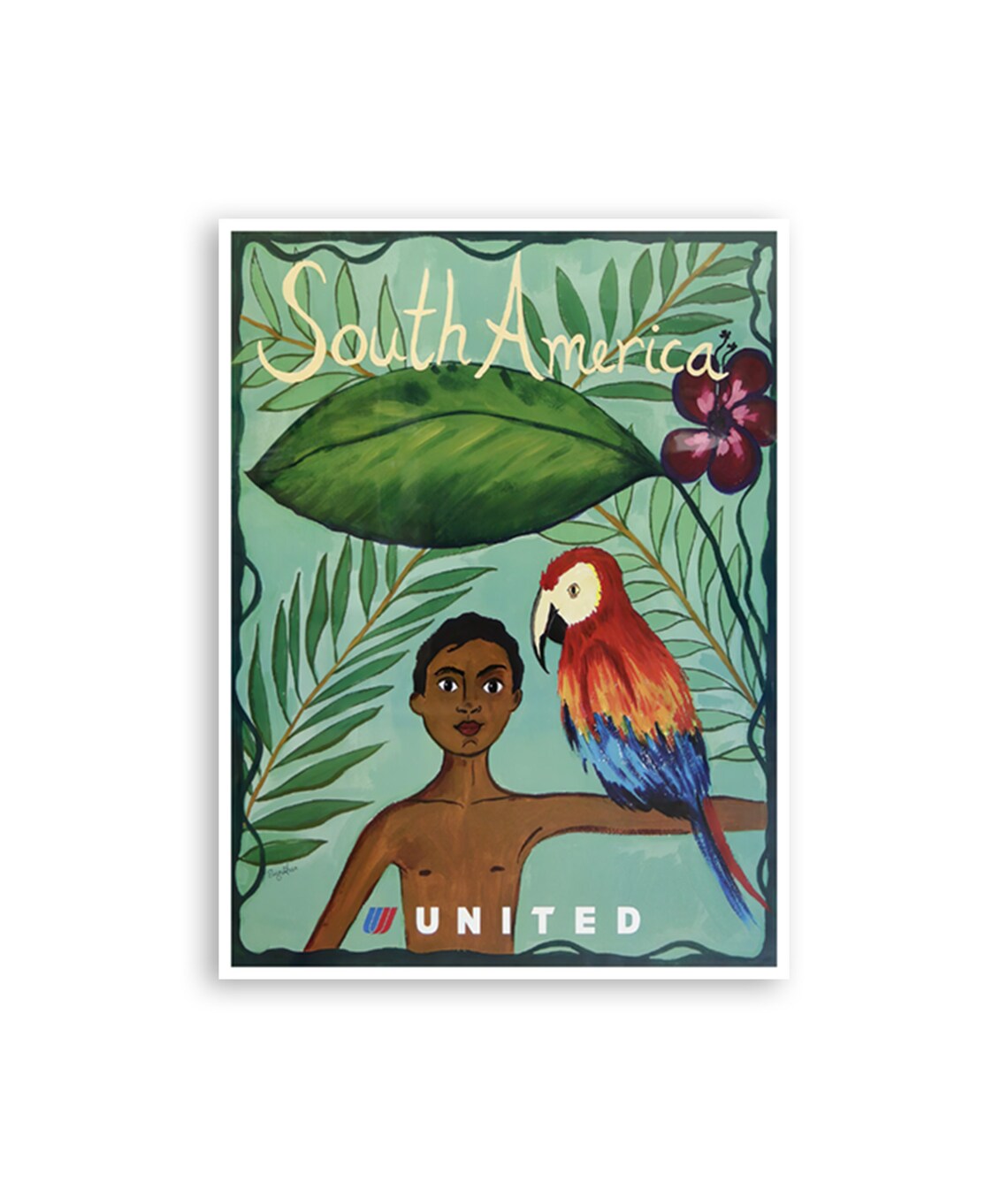 South America Vintage United Airline Jungle Parrot Travel Poster