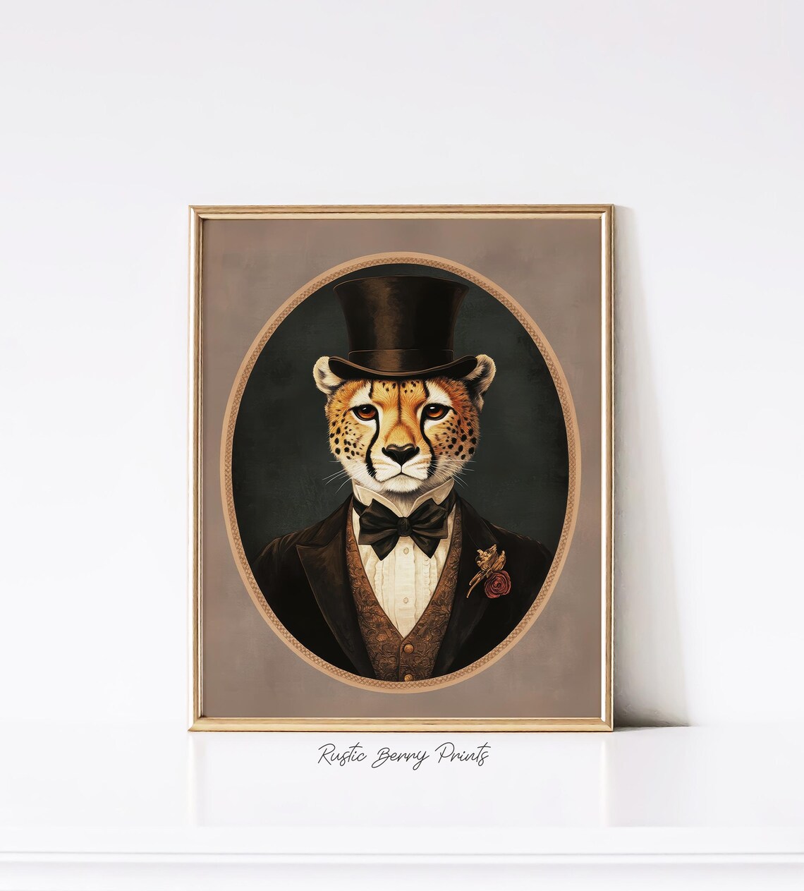 Cheetah Top Hat Bow Tie Waistcoat Vintage Victorian Safari Portrait Art Poster - Image 2