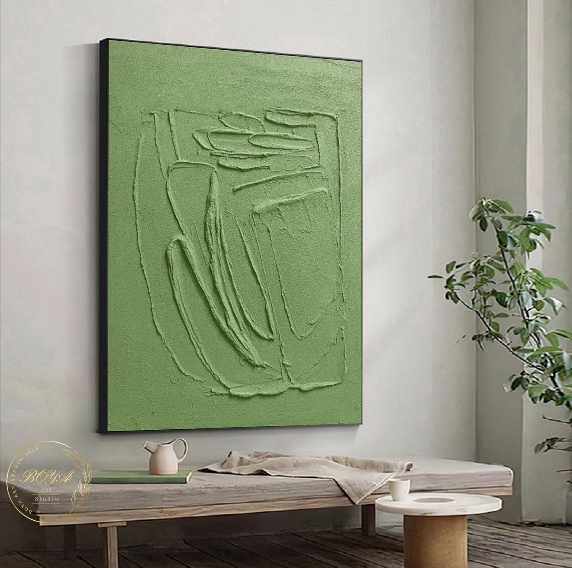 Original Green Texture Painting Green Minimalist Wall Art Green Abstract Oil Painting Large Green Painting Minimalist Textured Art - Image 5