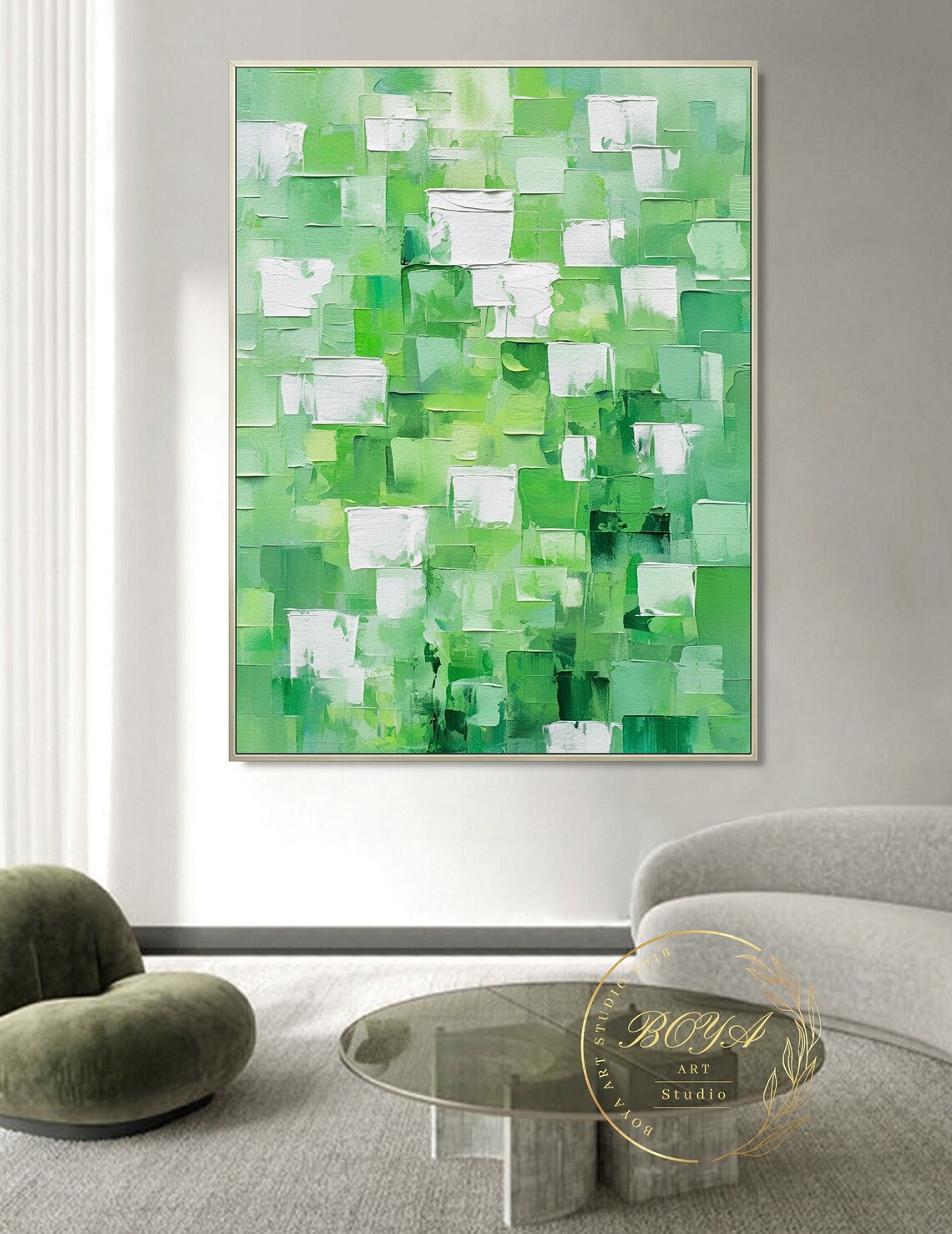 Emerald Green Abstract Painting Green Textured Art Large Green Wall Art Emerald Wall Painting White Textured Painting Green Painting - Image 5