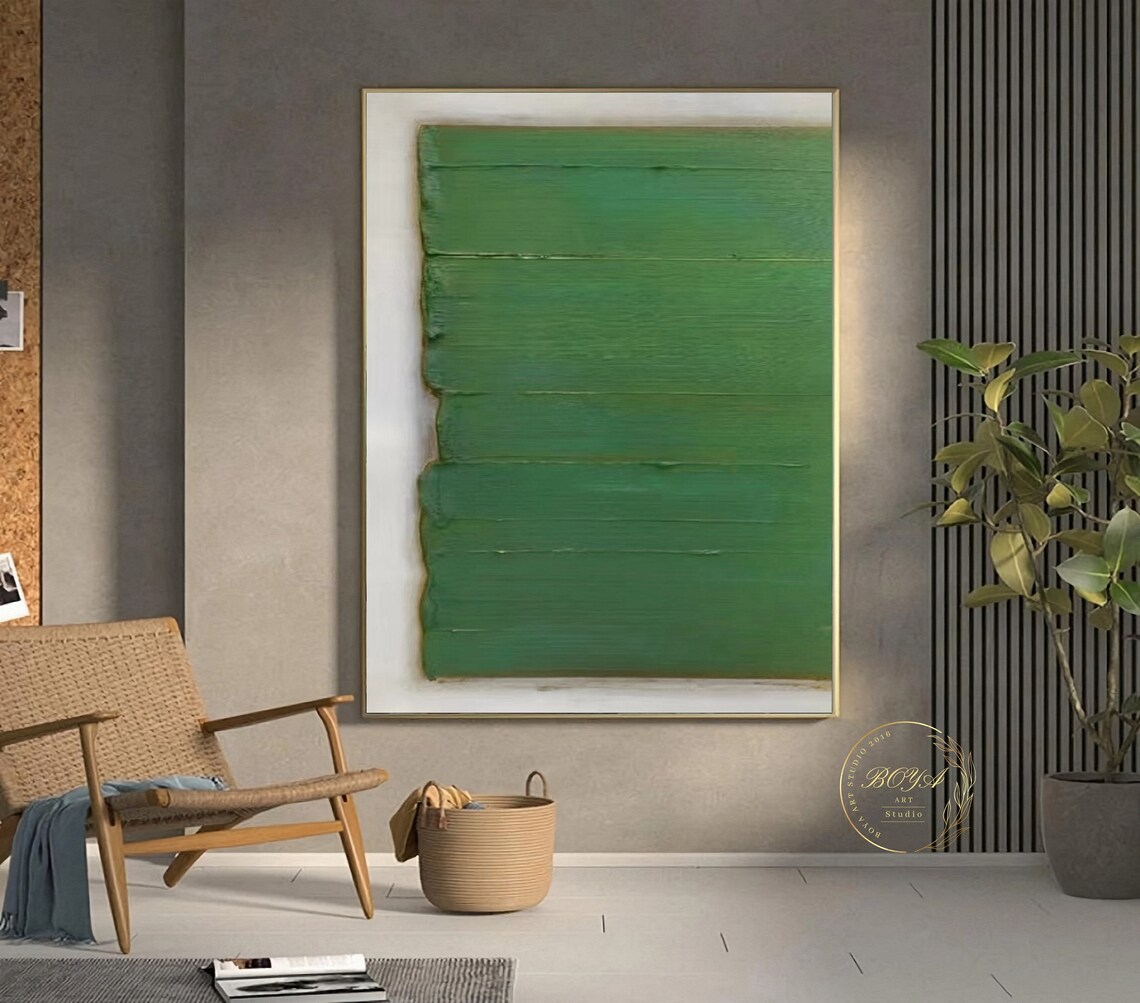 Green Abstract Oil Painting, Minimalist Art Print - Image 5