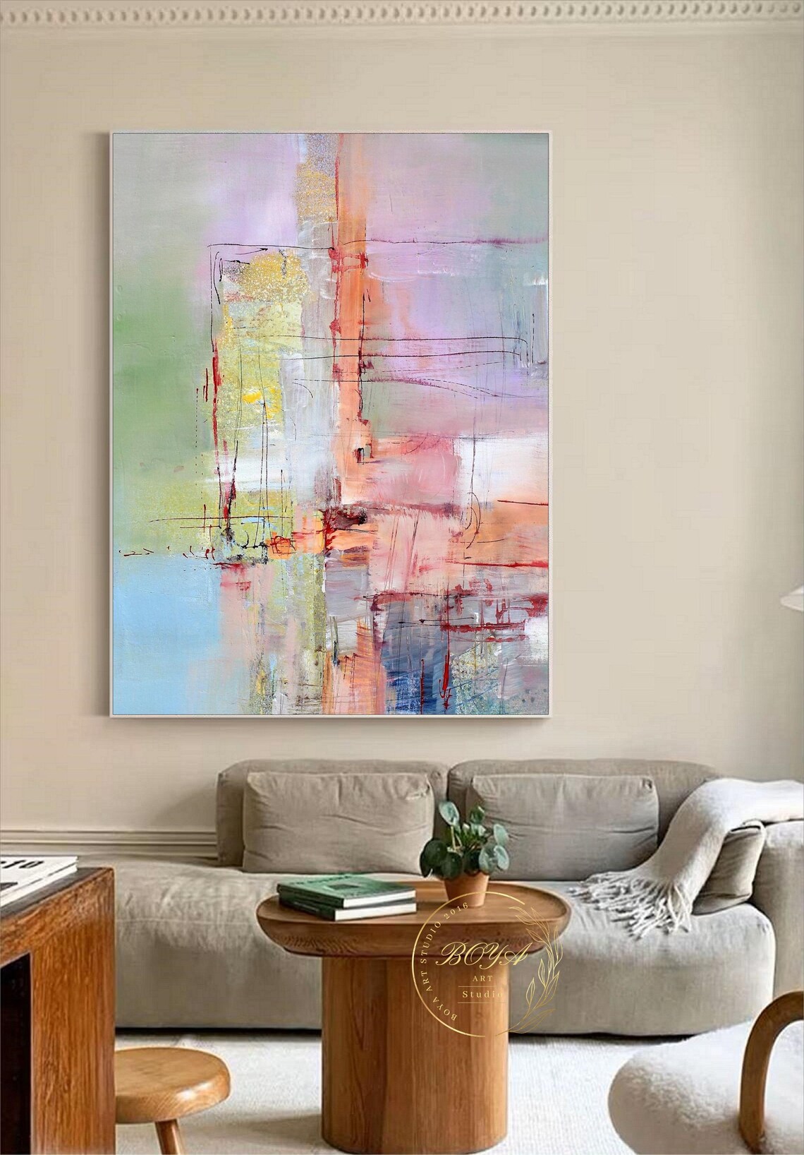 Rainbow Abstract Painting, Modern Line Art Print - Image 5