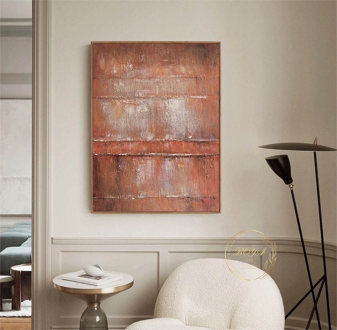 Large Orange Painting Original Orange Painting Orange Minimalist Wall Art Landscape Abstract Painting Brown Modern Abstract Painting - Image 3