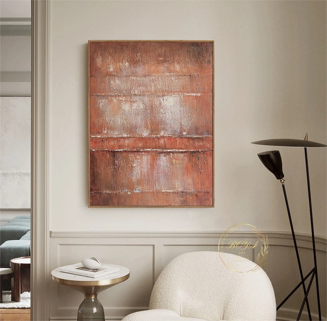 Terracotta Orange Textured Abstract with Horizon Bands Poster - Image 3