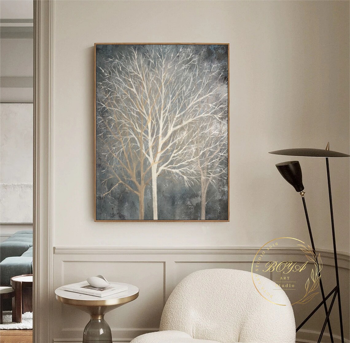 Abstract Tree Painting, Winter Forest Wall Art - Image 2