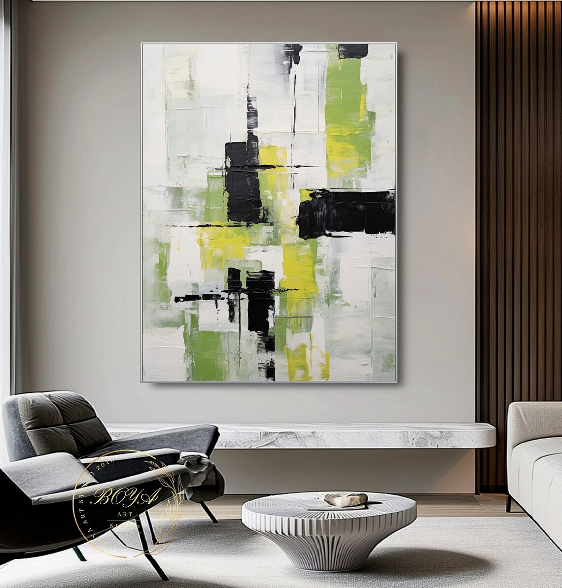 Lime Green Minimalism Black White Abstract Art Print - Image 2