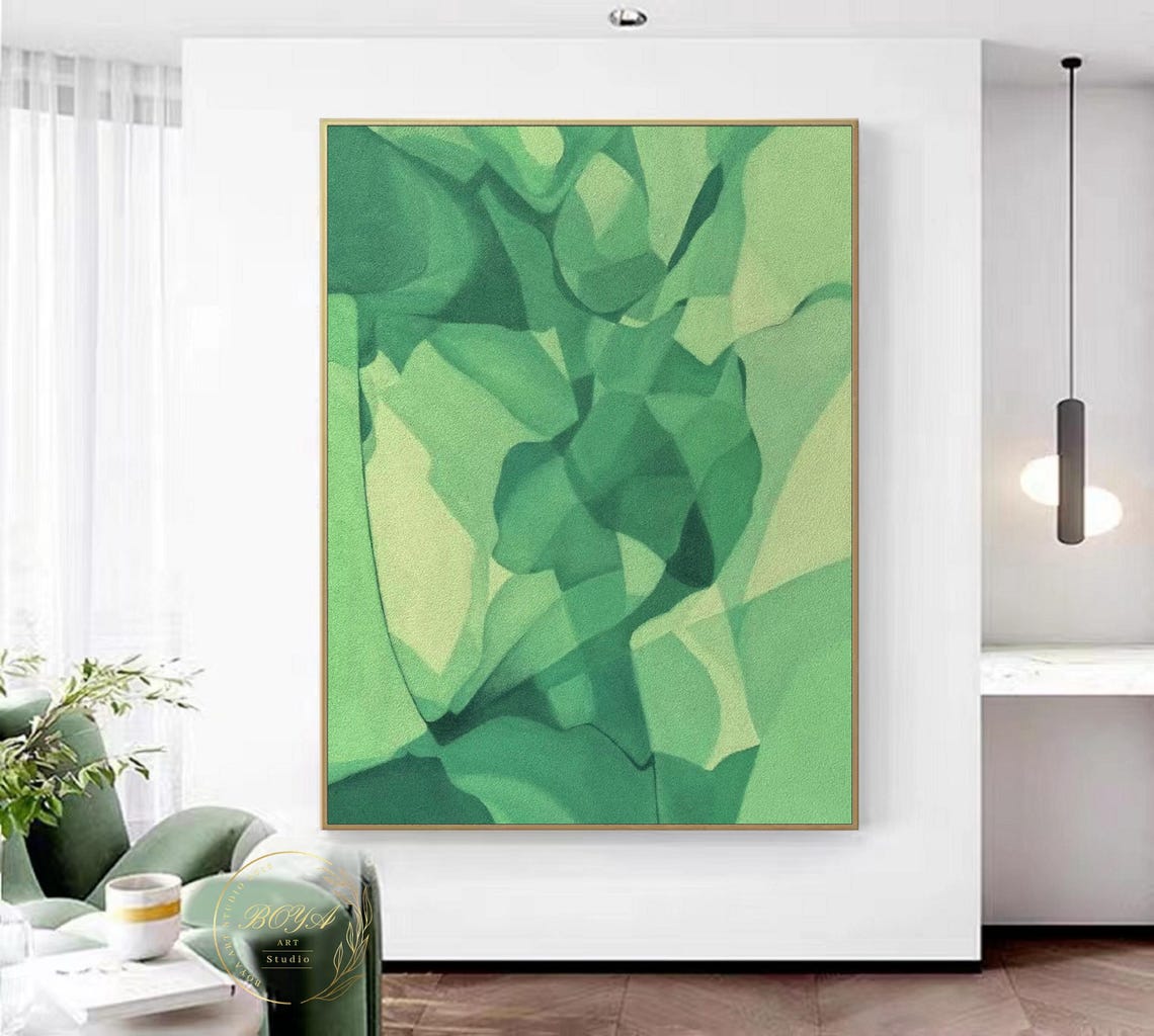 Emerald Green Geometric Faceted Leaves Modern Abstract Decor Poster - Image 2