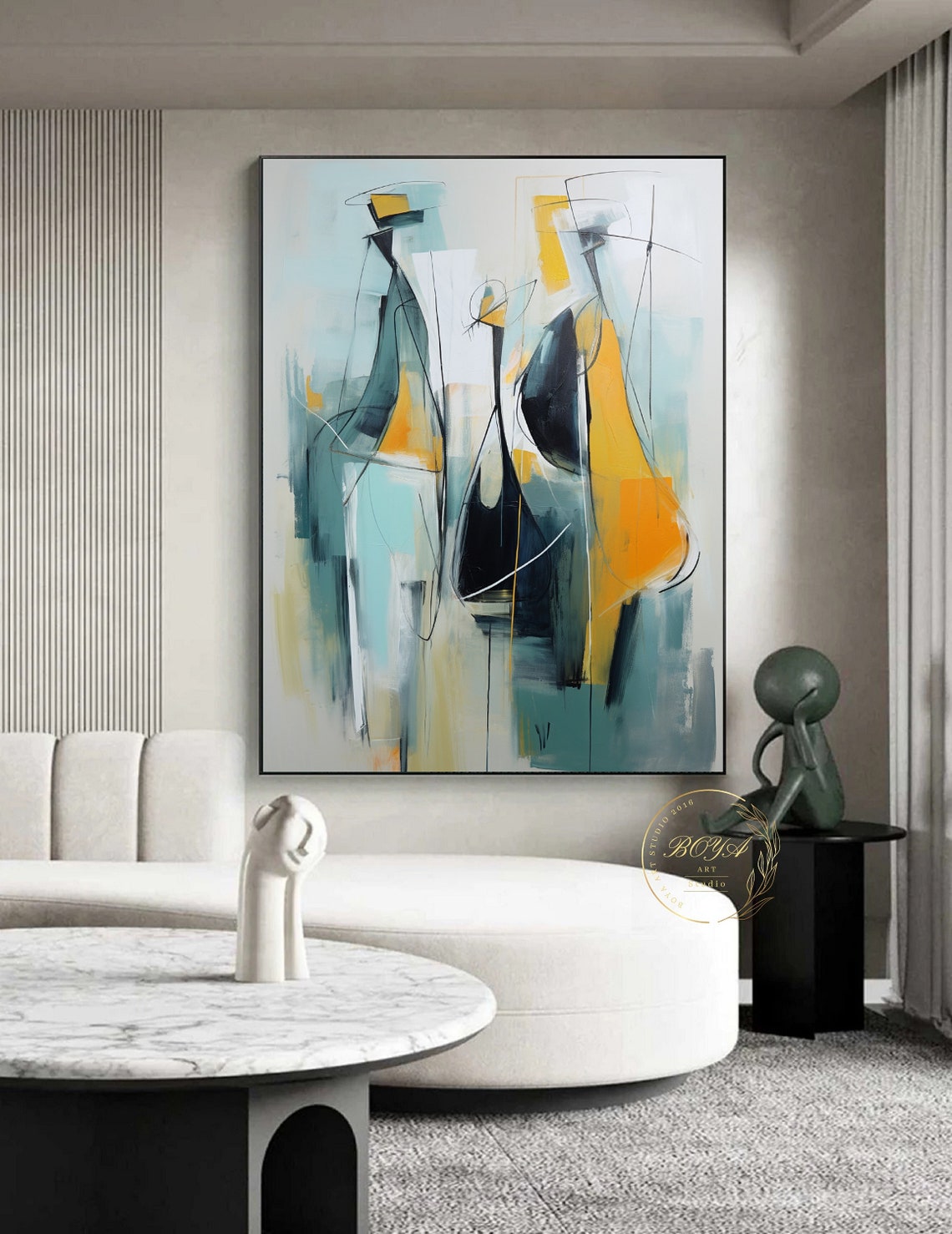 Modern Abstract Gathering of Figures in Teal and Burnt Orange Poster - Image 5