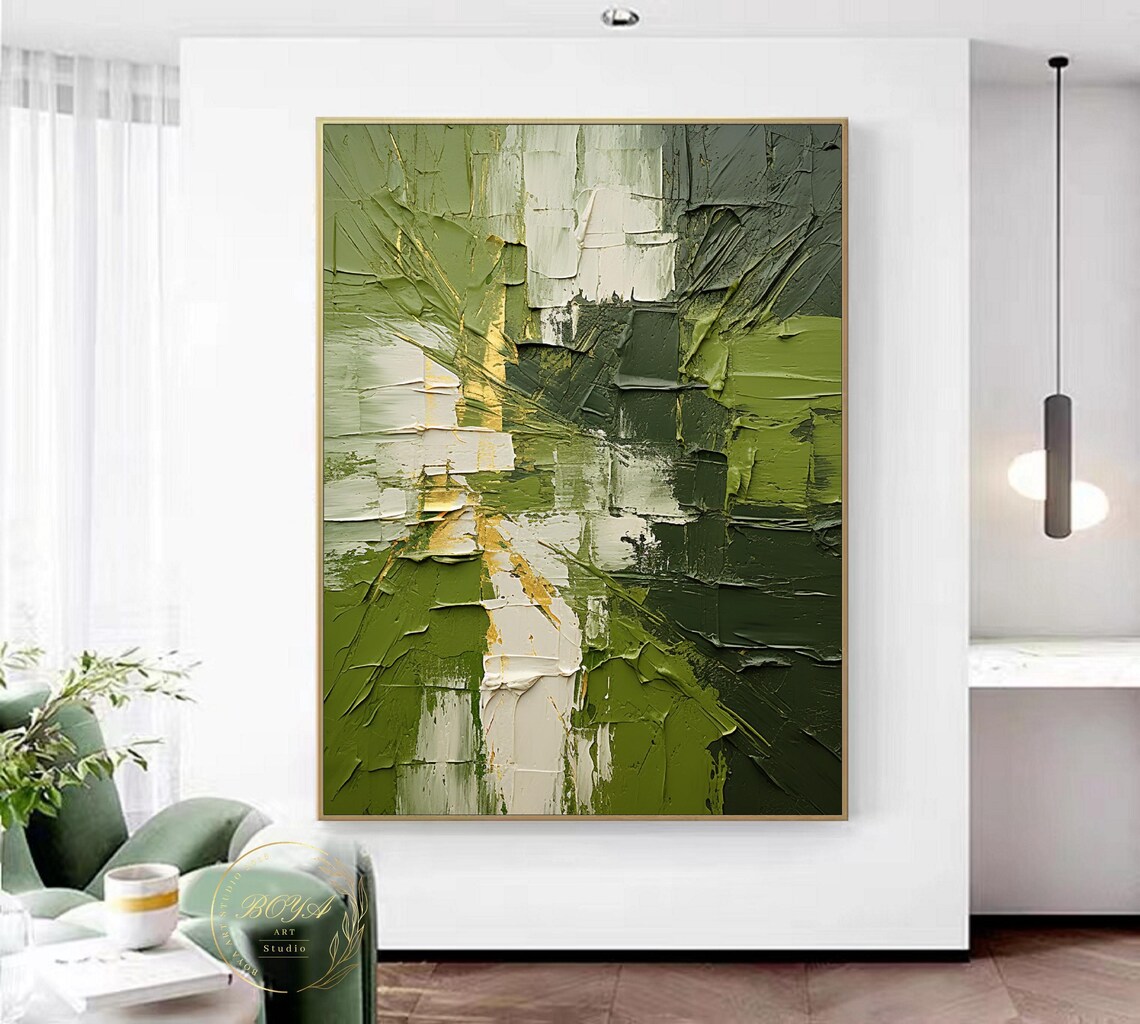 Green 3d Textured Art Original Green Oil Painting Green Abstract Art Modern Green Texture Painting Large Green Wall Art Yellow Textured Art - Image 4
