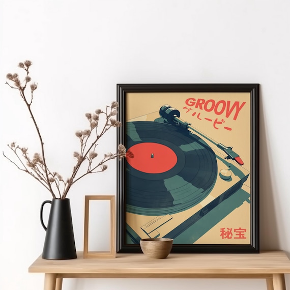 Groovy Japanese Vinyl Turntable Retro Music Lover Art Poster