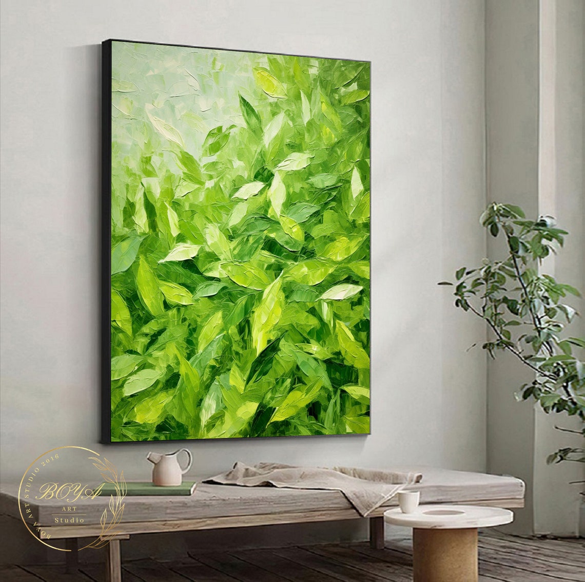 Lush Green Leaves Spring Foliage Thick Textured Abstract Poster - Image 5