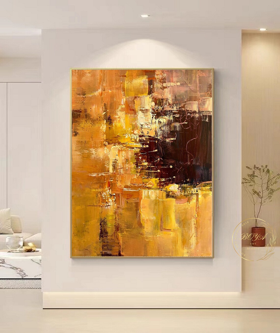 Orange Abstract Painting, Modern Oil Art Print - Image 3
