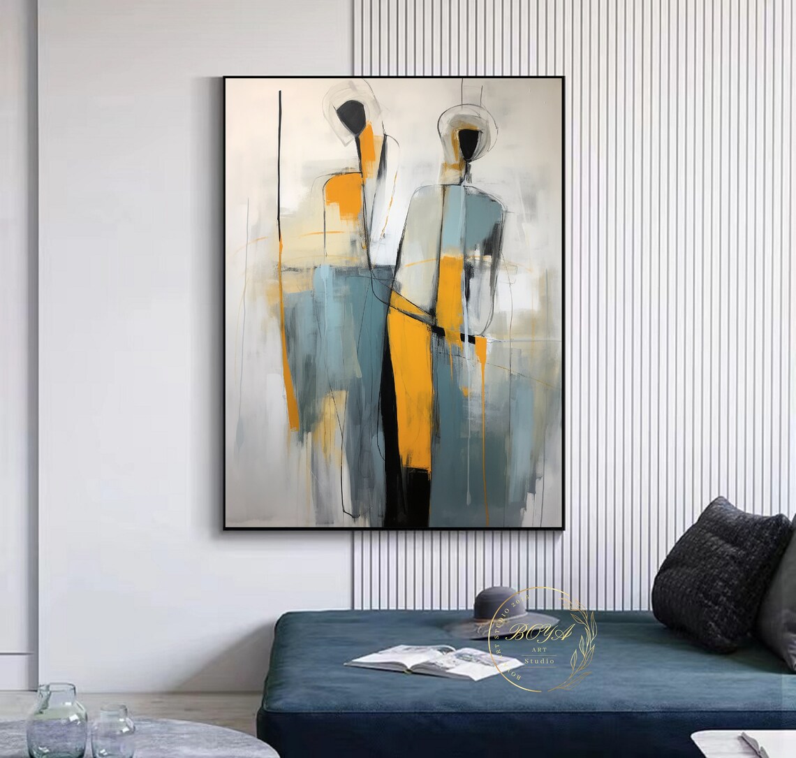 Large Figure Abstract Painting, Yellow and Blue Art Print - Image 3