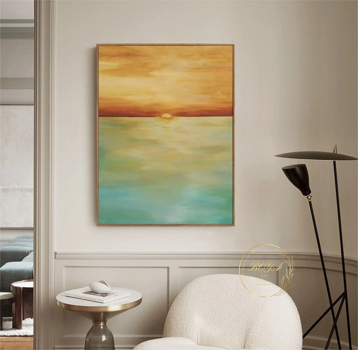 Sunset Abstract Seascape Art Print, Green Sea - Image 3