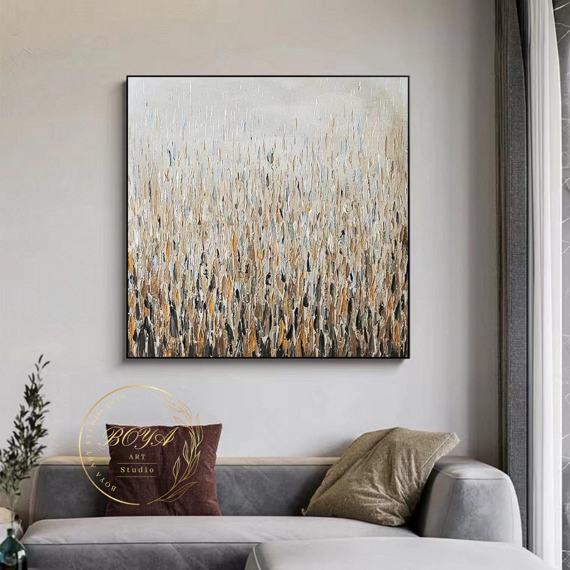 Golden Beige Vertical Texture Abstract Wheat Field Artwork Wall Art - Image 5