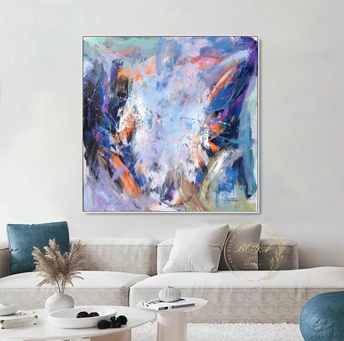 Expressive Blue and Purple Swirling Brushstroke Abstract Poster - Image 3
