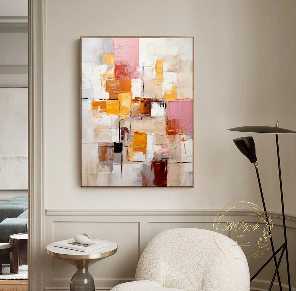 Beige Abstract Painting, Modern Textured Wall Art - Image 4