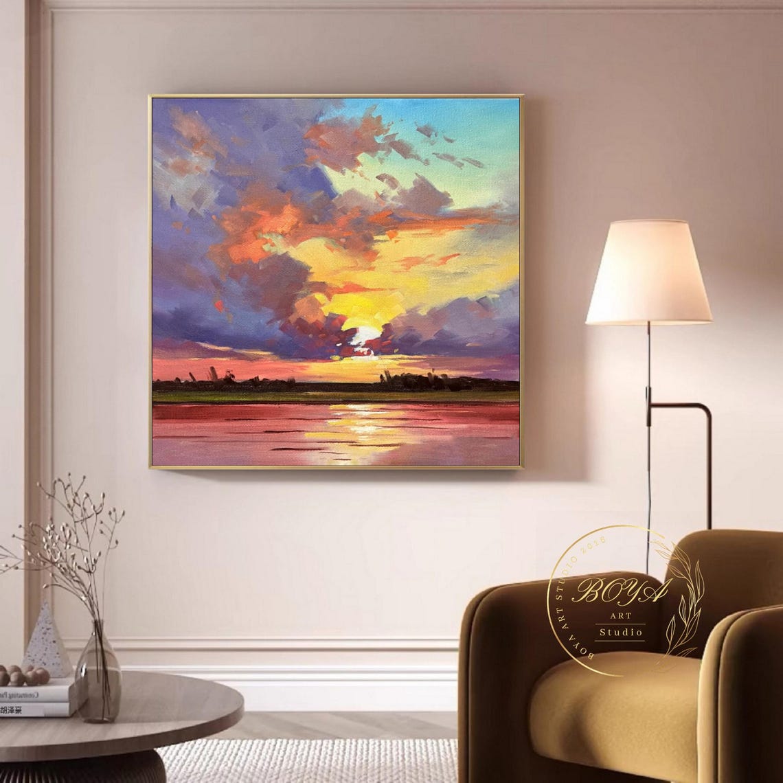 Vivid Purple and Orange Sunset Clouds Over Still Water Poster - Image 3