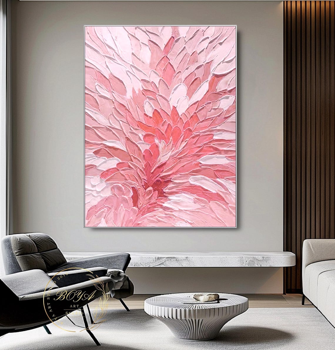 Blush Pink 3D Impasto Flower Petals Romantic Textured Poster - Image 5