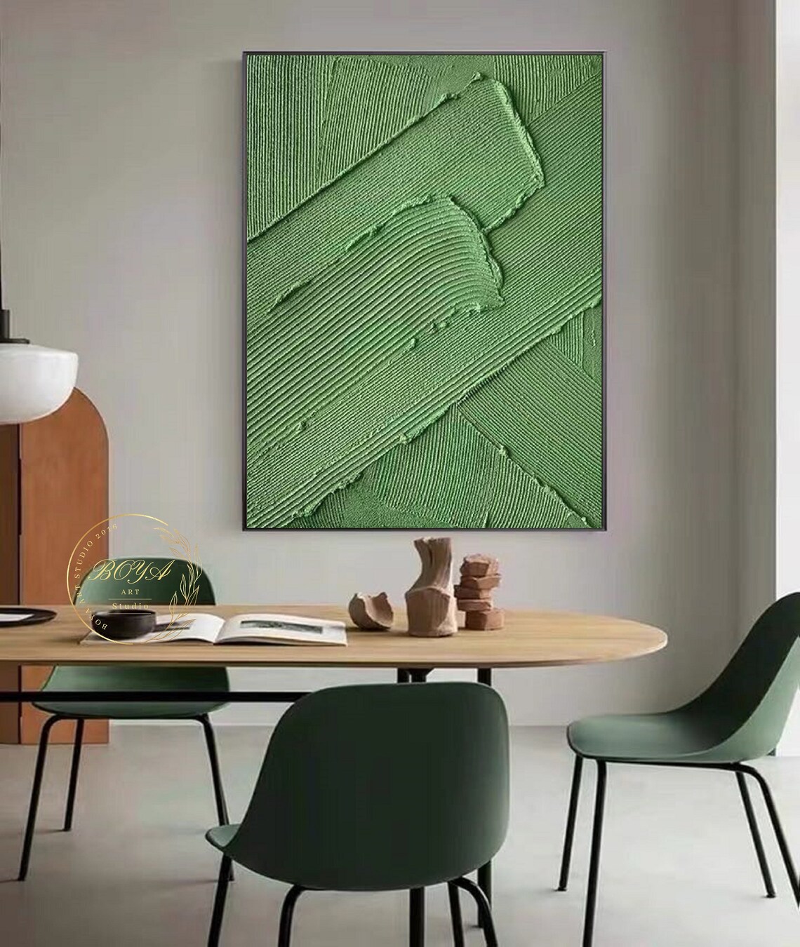 Green Minimalist Abstract Oil Painting Wall Art Print - Image 4