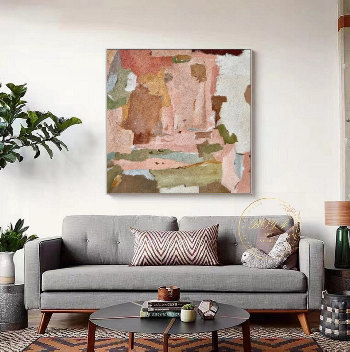 Pink Abstract Painting, Modern Beige Textured Art Print - Image 3