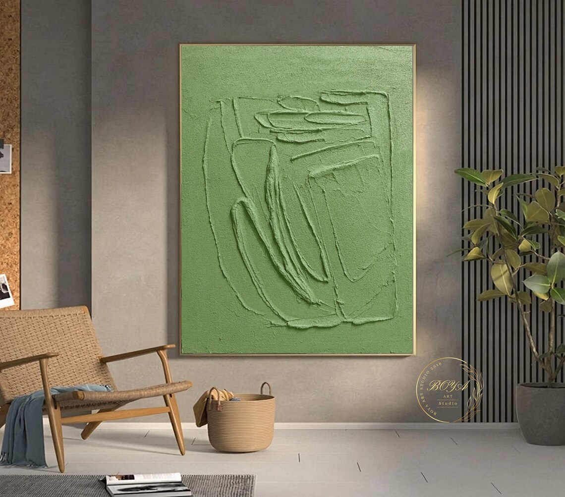 Original Green Texture Painting Green Minimalist Wall Art Green Abstract Oil Painting Large Green Painting Minimalist Textured Art - Image 3