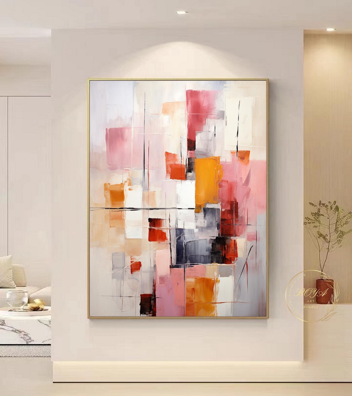 Beige Abstract Painting, Modern Textured Art Print