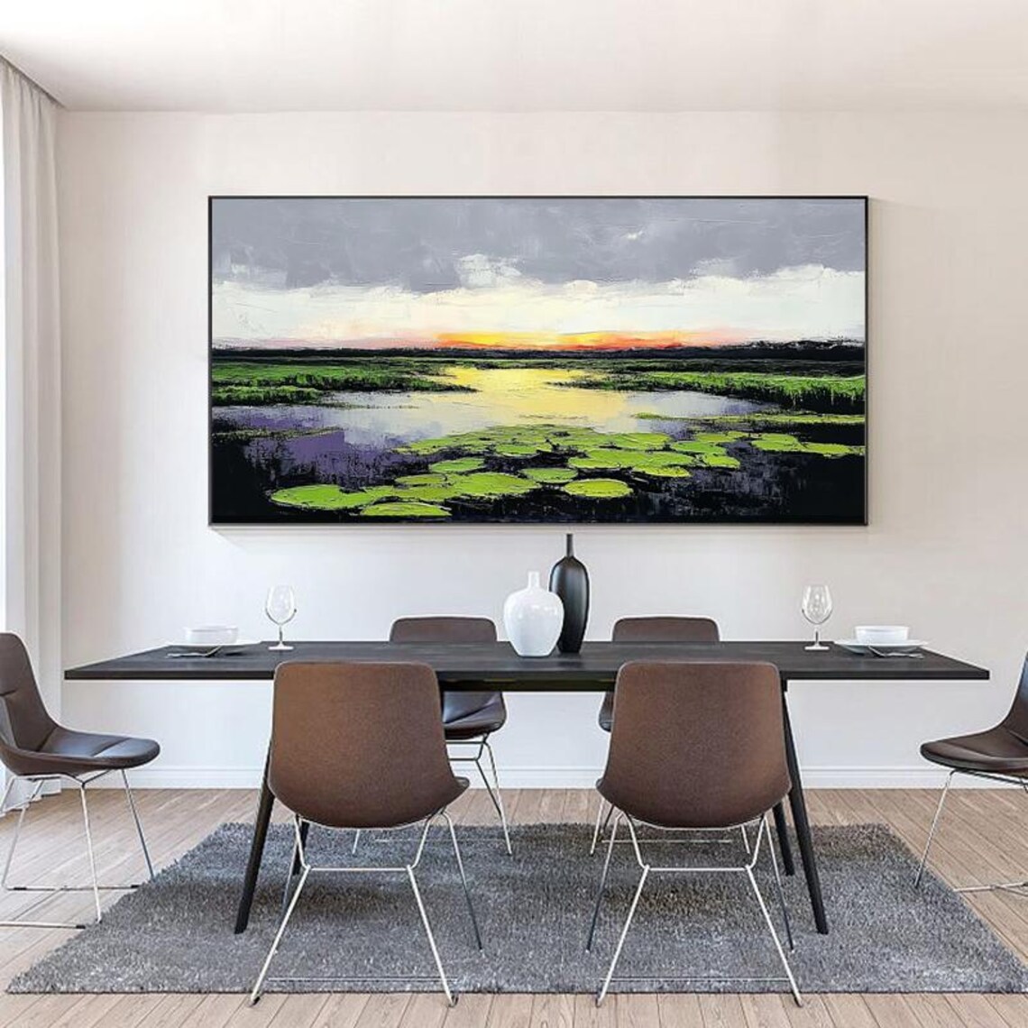 Tranquil Wetland Lake at Golden Sunset With Green Lily Pads Poster - Image 2