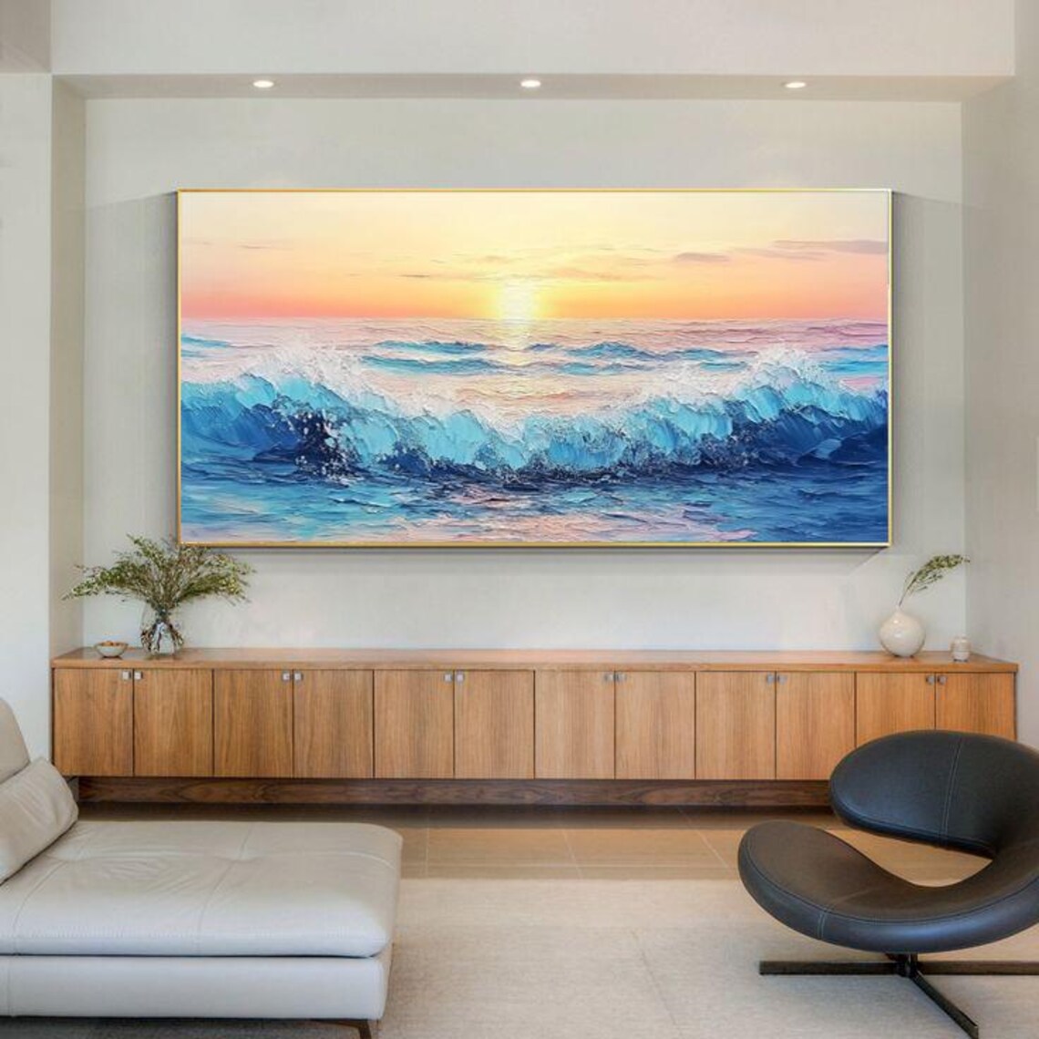 Turquoise Ocean Sunrise Waves Abstract Seascape Painting Poster - Image 4
