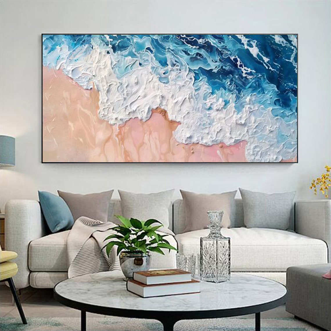 Thick Foamy White Waves Over Soft Blush Pink Sand Beach Poster - Image 4