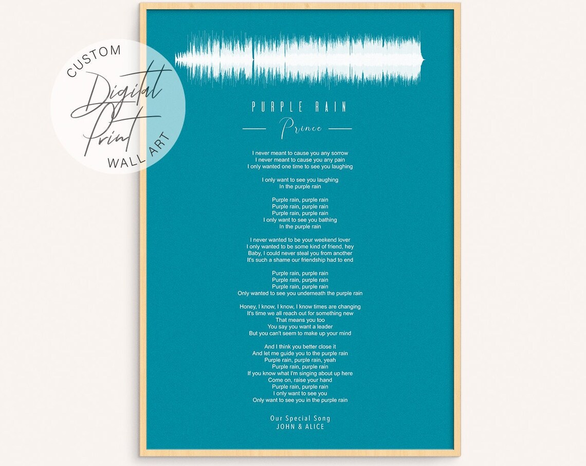 Prince Purple Rain Soundwave Song Lyrics Teal Custom Special Song Poster