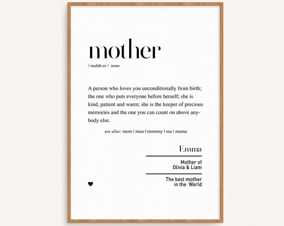 Mother Definition Quote Poster Gift For Mum Mothers Day Personalised Gift Birthday Present For Mum Custom Family Poster