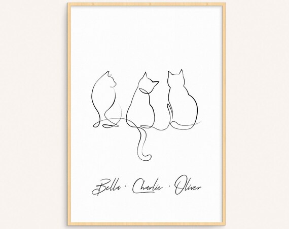 Personalised Cats Line Art Poster, Custom Pet Gift