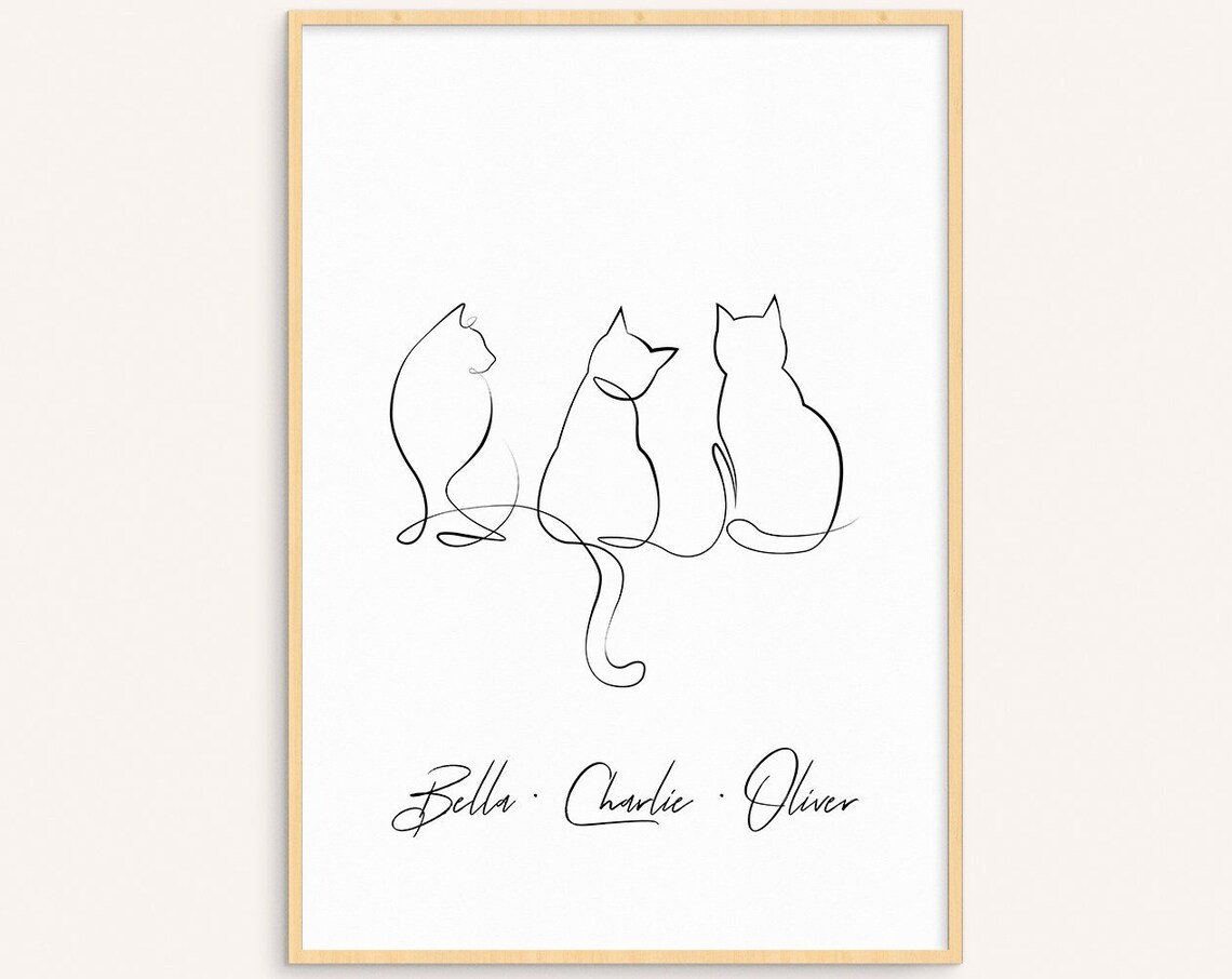 Personalised Cats Line Art Poster, Custom Pet Gift